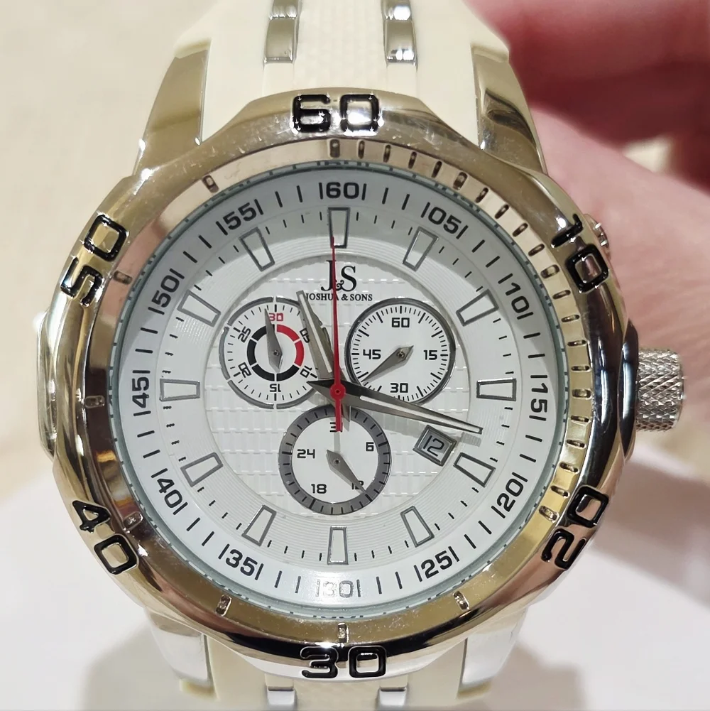Joshua & Son's White Chronograph Quartz Men's Large Wrist Watch Model JS50